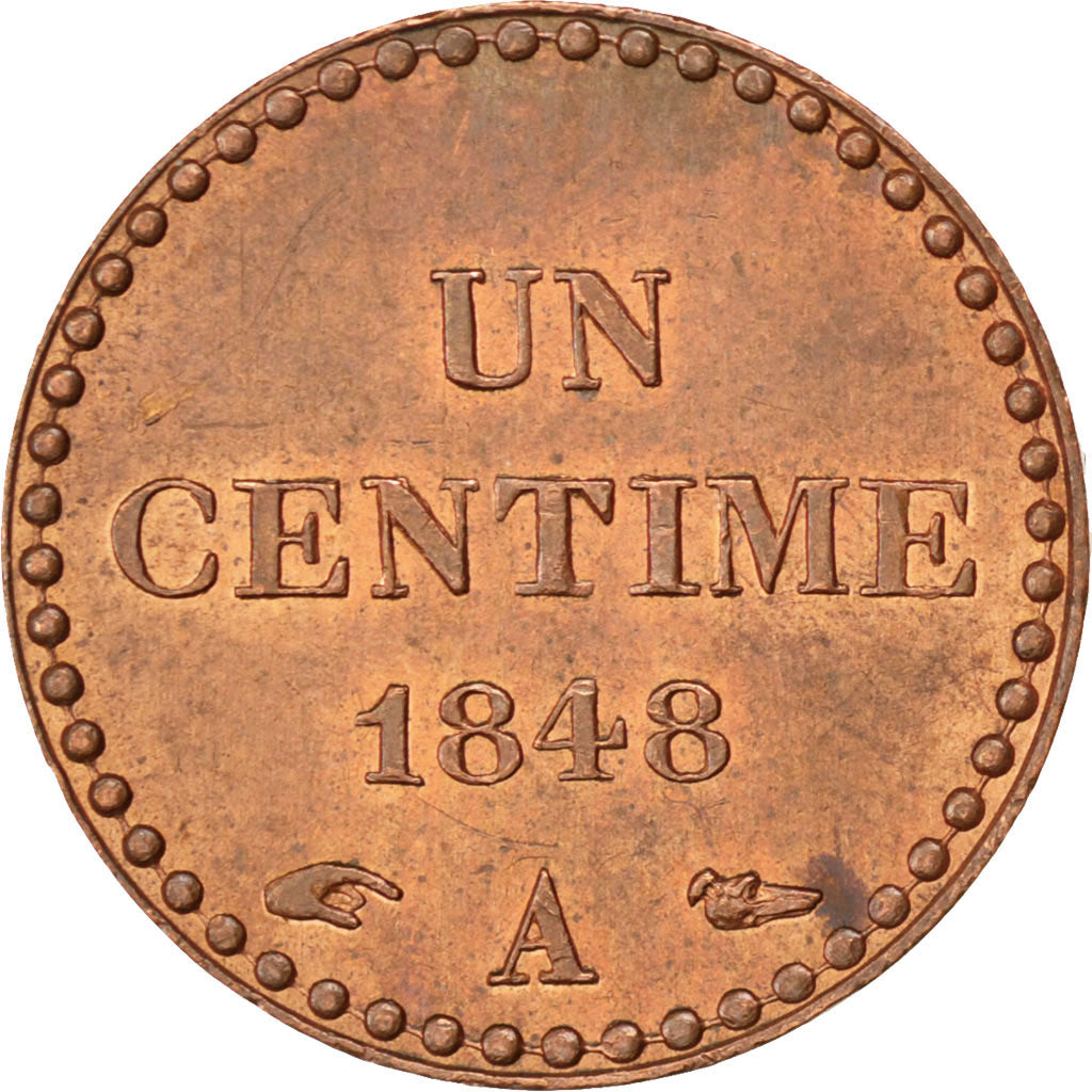 FRANCE, Dupré, Centime, 1848, Paris, KM #754, AU(55-58), Bronze, Gadoury #84, 2.