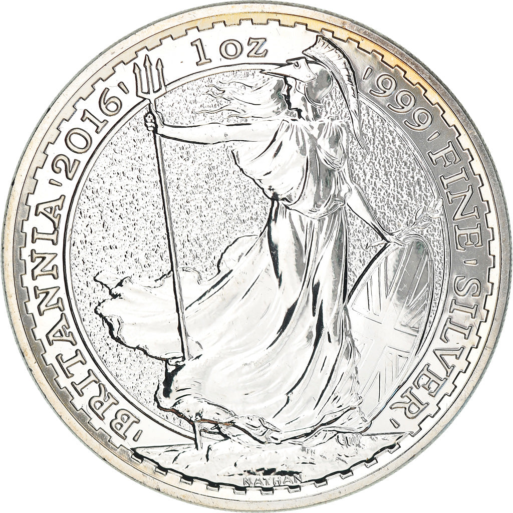Coin, Great Britain, Britannia, 2 Pounds - 1 Oz, 2016, MS(65-70), Silver, KM:New