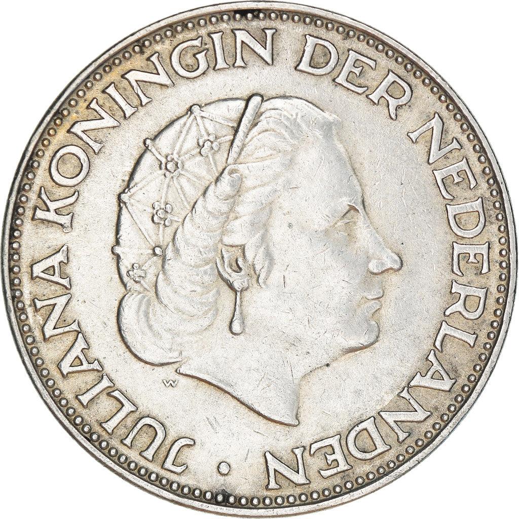 Coin, Netherlands, Juliana, 2-1/2 Gulden, 1962, EF(40-45), Silver, KM:185