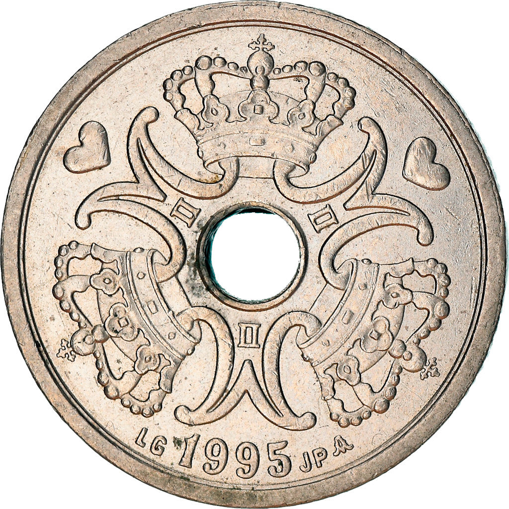 Moneta, Danimarca, Margrethe II, 2 Kroner, 1995, Copenhagen, BB+, Rame-nichel