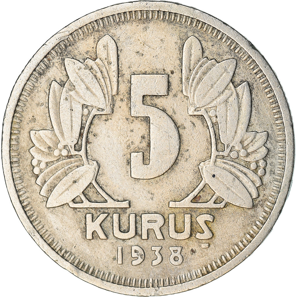 Coin, Turkey, 5 Kurus, 1938, EF(40-45), Copper-nickel, KM:862