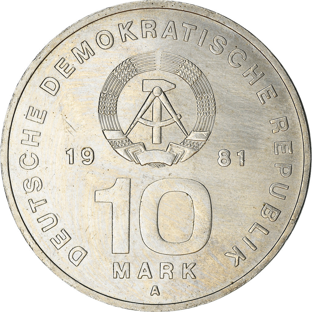 Coin, GERMAN-DEMOCRATIC REPUBLIC, 10 Mark, 1981, Berlin, AU(55-58)