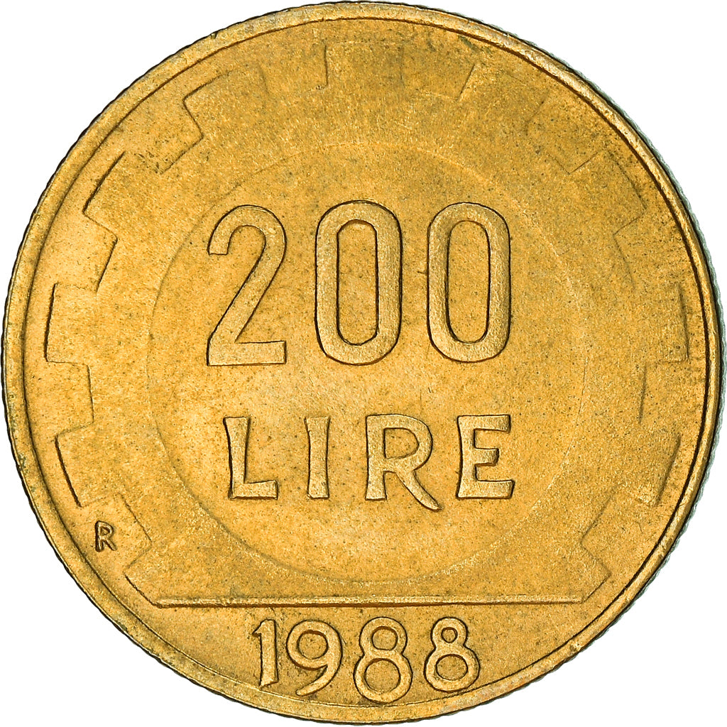 Coin, Italy, 200 Lire, 1988, Rome, AU(50-53), Aluminum-Bronze, KM:105