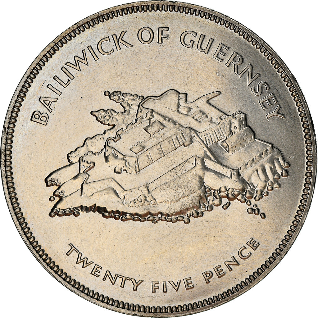 Coin, Guernsey, Elizabeth II, 25 Pence, 1977, MS(63), Copper-nickel, KM:31