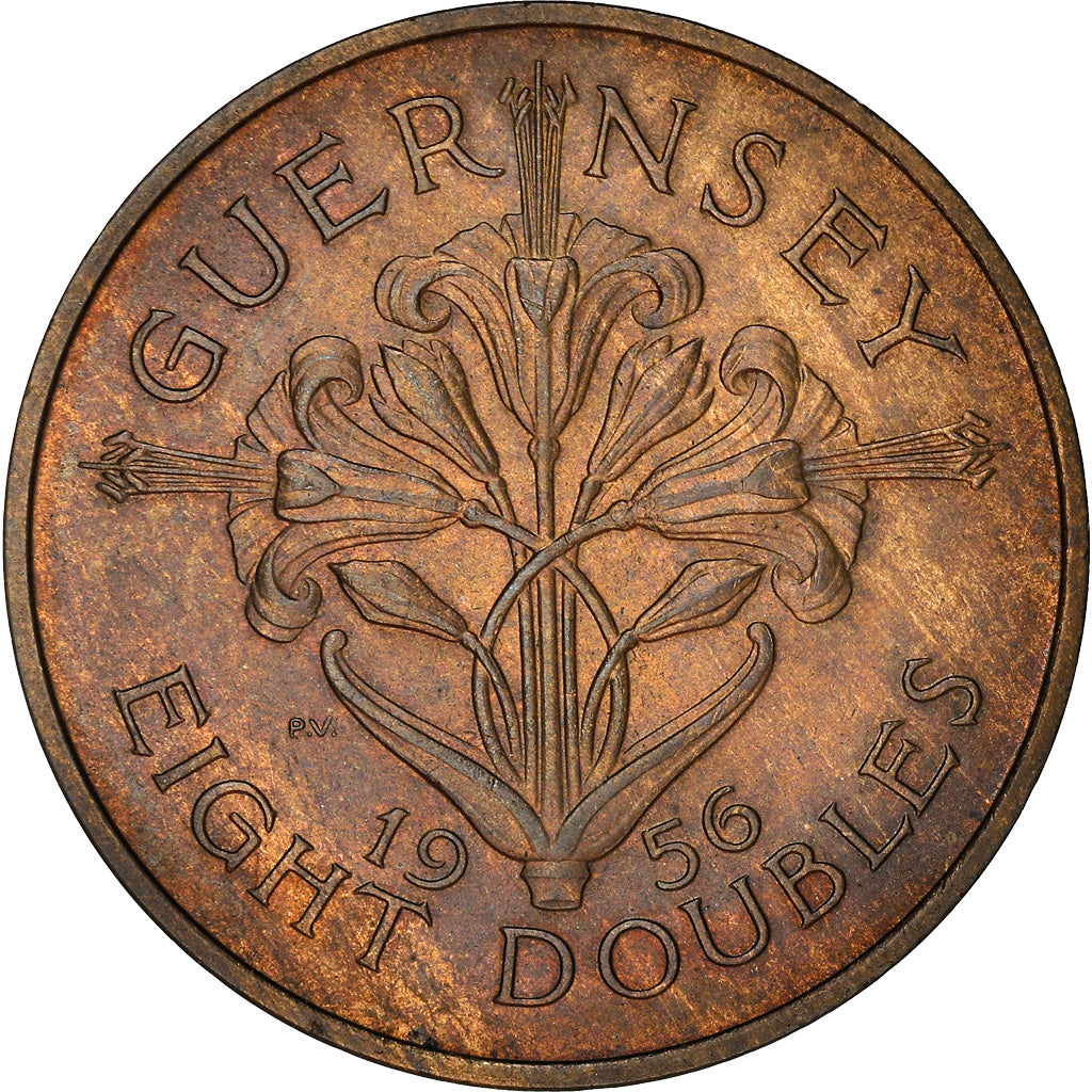 Münze, Guernsey, Elizabeth II, 8 Doubles, 1956, VZ, Bronze, KM:16