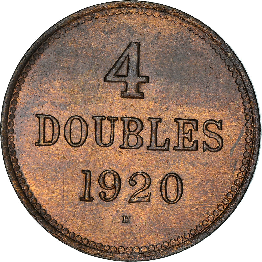 Coin, Guernsey, 4 Doubles, 1920, Heaton, AU(55-58), Bronze, KM:13