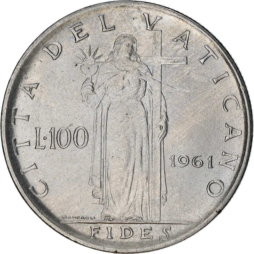Münze, Vatikanstadt, John XXIII, 100 Lire, 1961, SS, Stainless Steel, KM:64.2