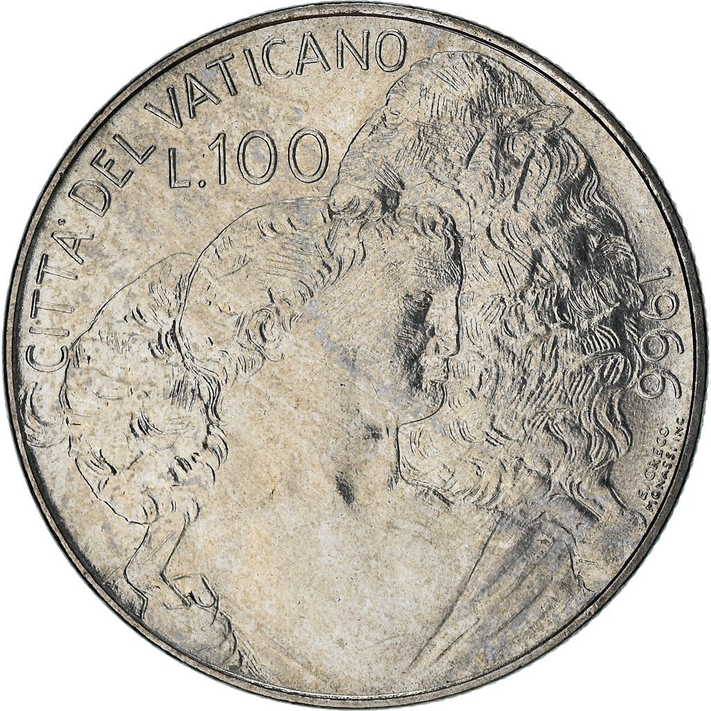 Coin, VATICAN CITY, Paul VI, 100 Lire, 1966, MS(63), Stainless Steel, KM:90