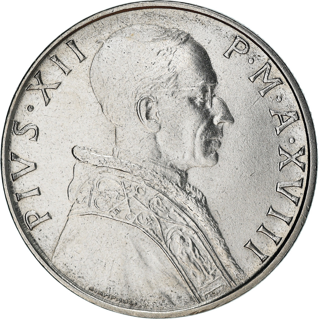 Moneta, PAŃSTWO WATYKAŃSKIE, Pius XII, 50 Lire, 1956, AU(55-58), Stal