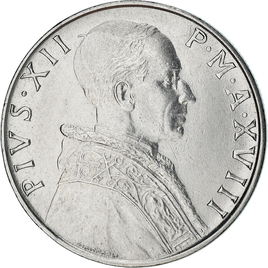 Münze, Vatikanstadt, Pius XII, 50 Lire, 1956, SS+, Stainless Steel, KM:54.2