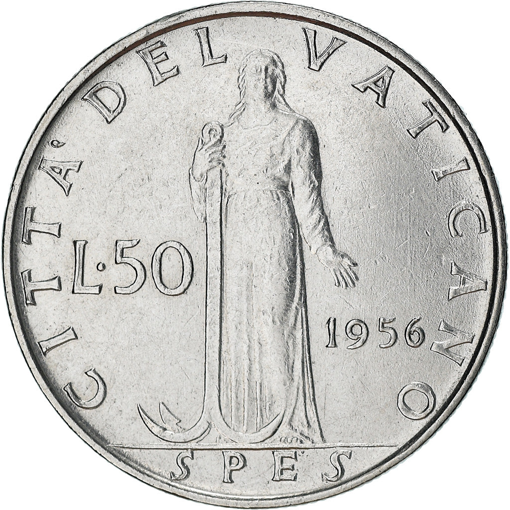 Münze, Vatikanstadt, Pius XII, 50 Lire, 1956, SS+, Stainless Steel, KM:54.2