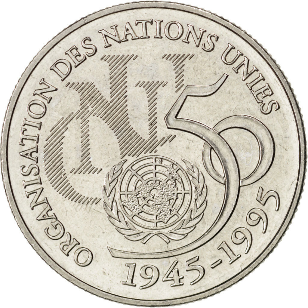 FRANCE, ONU, 5 Francs, 1995, KM #1118, AU(55-58), Silver, 29, Gadoury #776,...