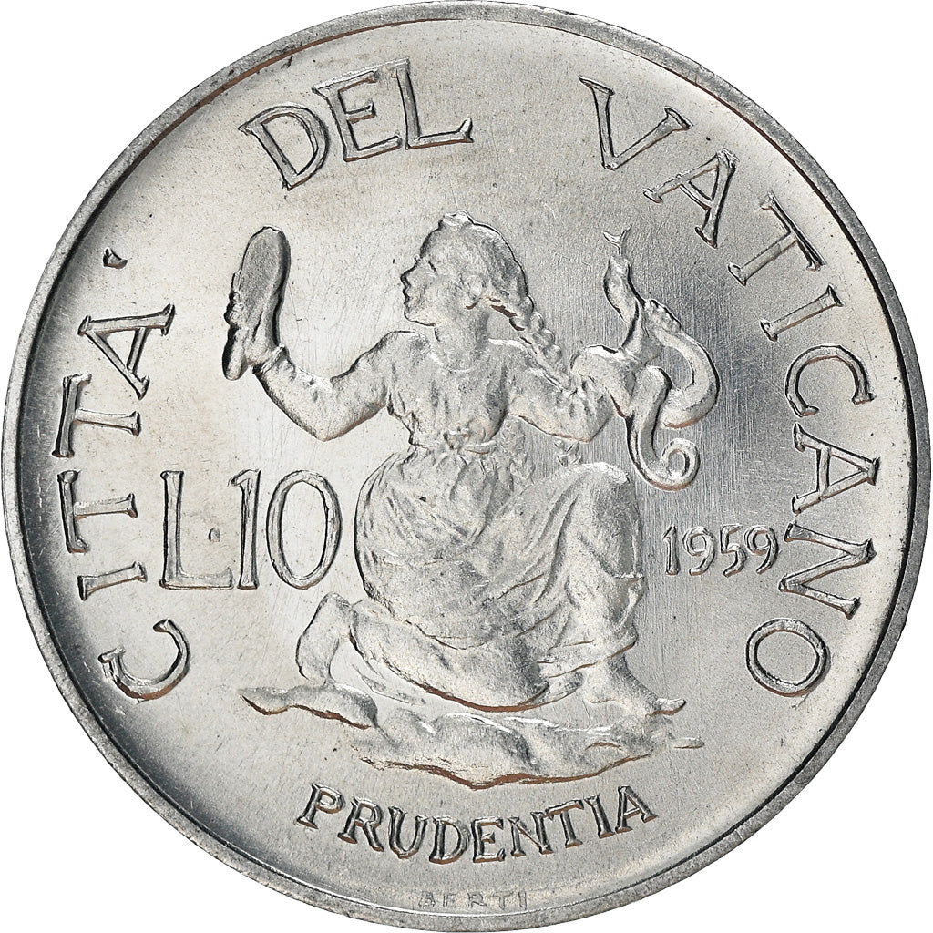 Coin, VATICAN CITY, John XXIII, 10 Lire, 1959, MS(64), Aluminum, KM:61.1