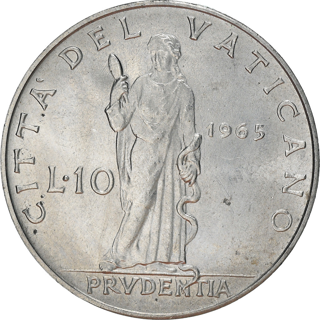 Moneta, CITTÀ DEL VATICANO, Paul VI, 10 Lire, 1965, BB+, Alluminio, KM:79.2
