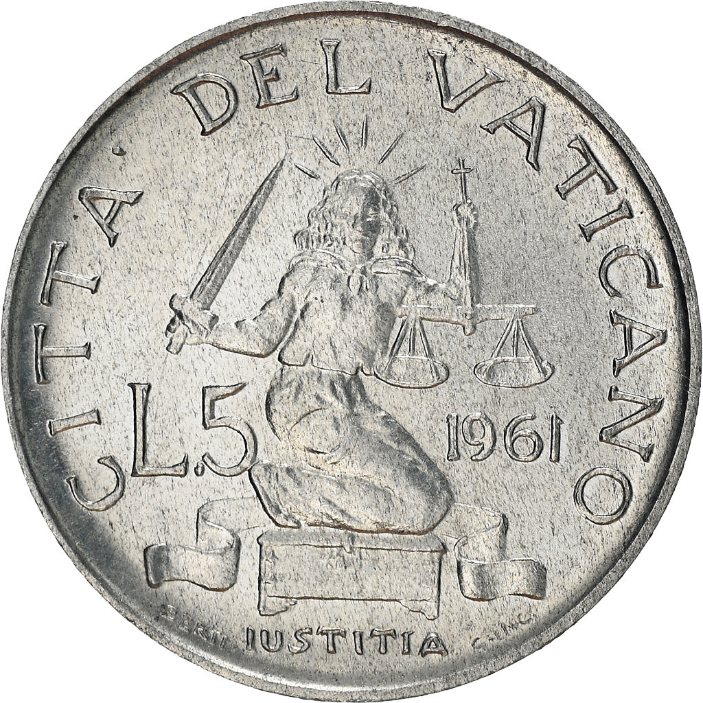 Monnaie, Cité du Vatican, John XXIII, 5 Lire, 1961, SPL, Aluminium, KM:60.2