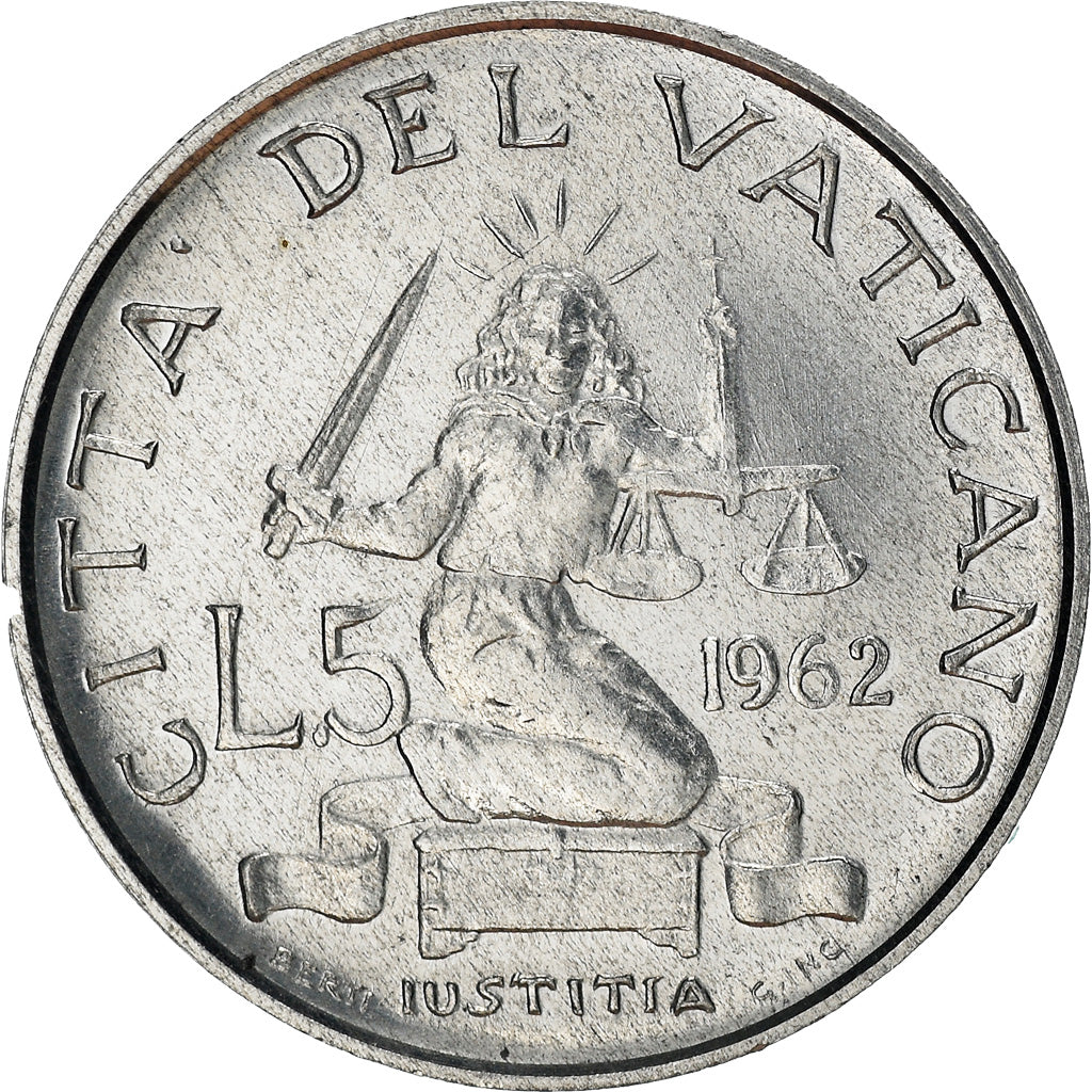Coin, VATICAN CITY, John XXIII, 5 Lire, 1962, MS(63), Aluminum, KM:60.2