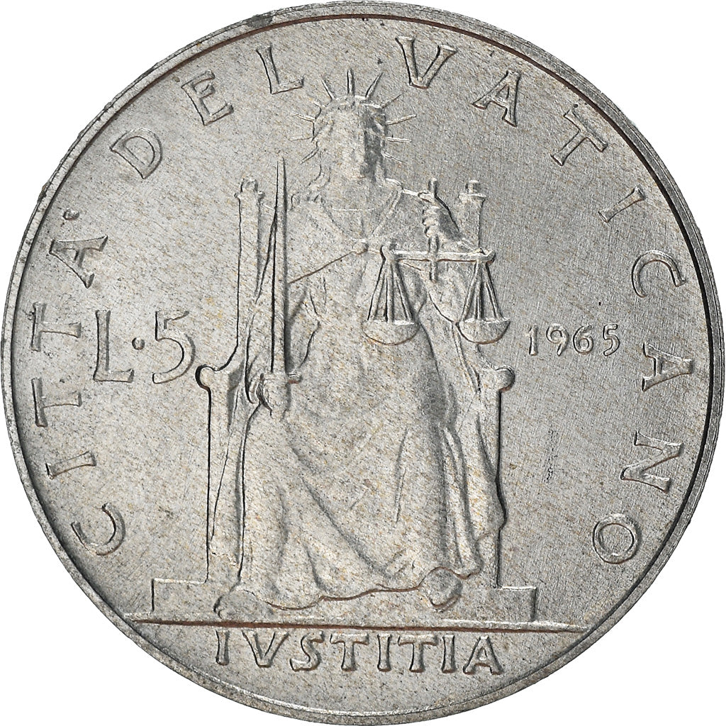 Moneta, PAŃSTWO WATYKAŃSKIE, Paul VI, 5 Lire, 1965, AU(50-53), Aluminium