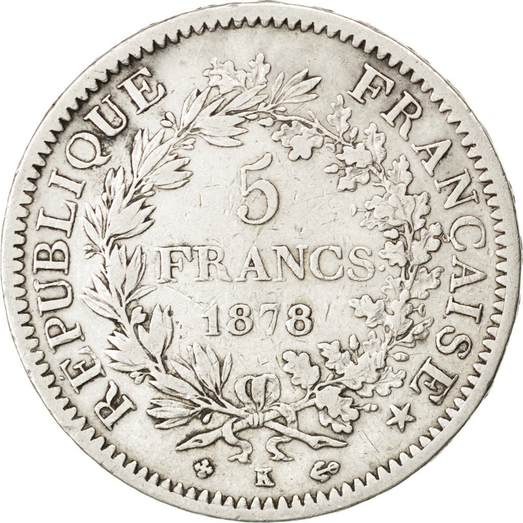 FRANCE, Hercule, 5 Francs, 1878, Bordeaux, KM #820.2, VF(30-35), Silver,...