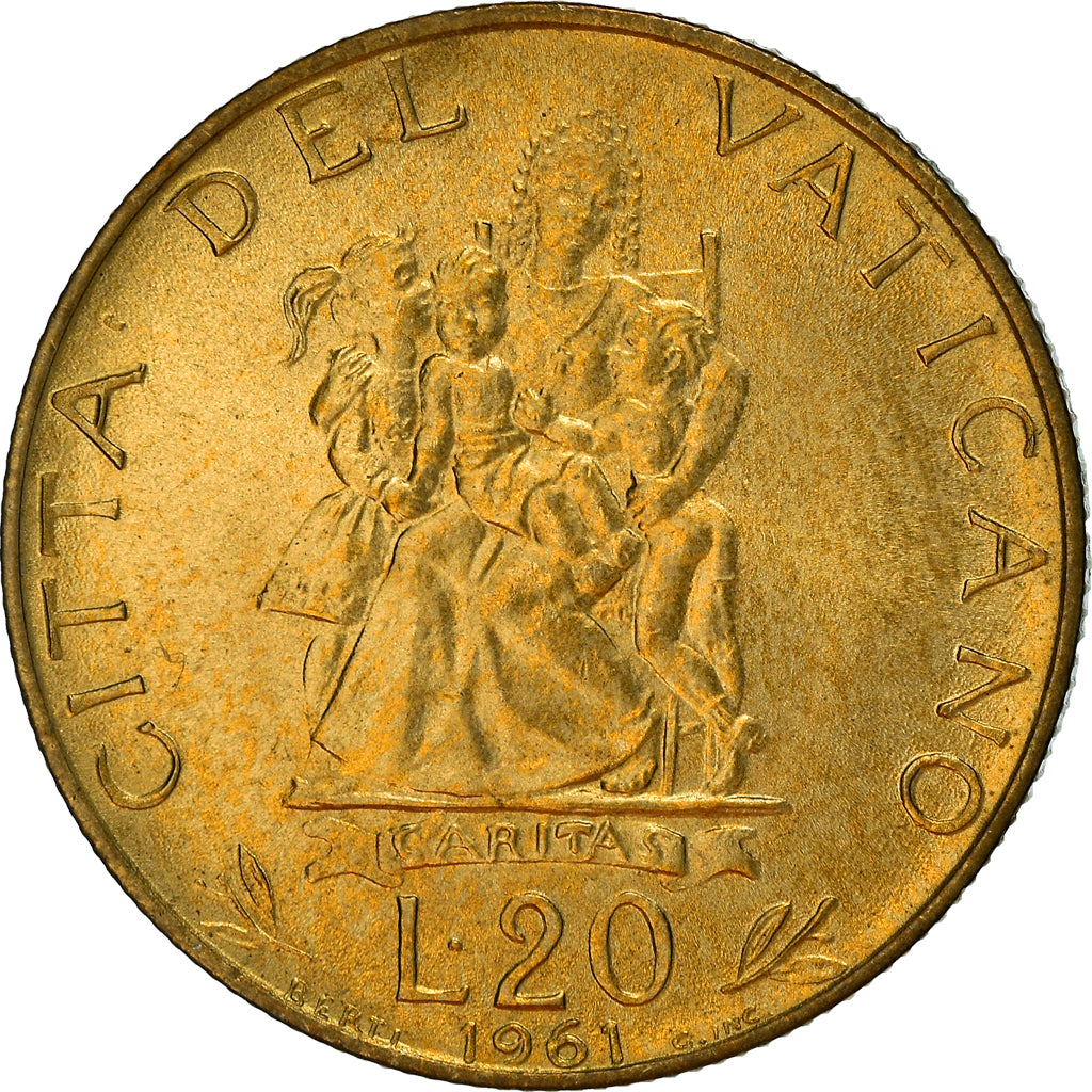 Coin, VATICAN CITY, John XXIII, 20 Lire, 1961, MS(63), Aluminum-Bronze, KM:62.2
