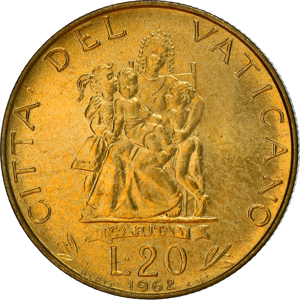 Moneda, CIUDAD DEL VATICANO, John XXIII, 20 Lire, 1962, SC, Aluminio - bronce