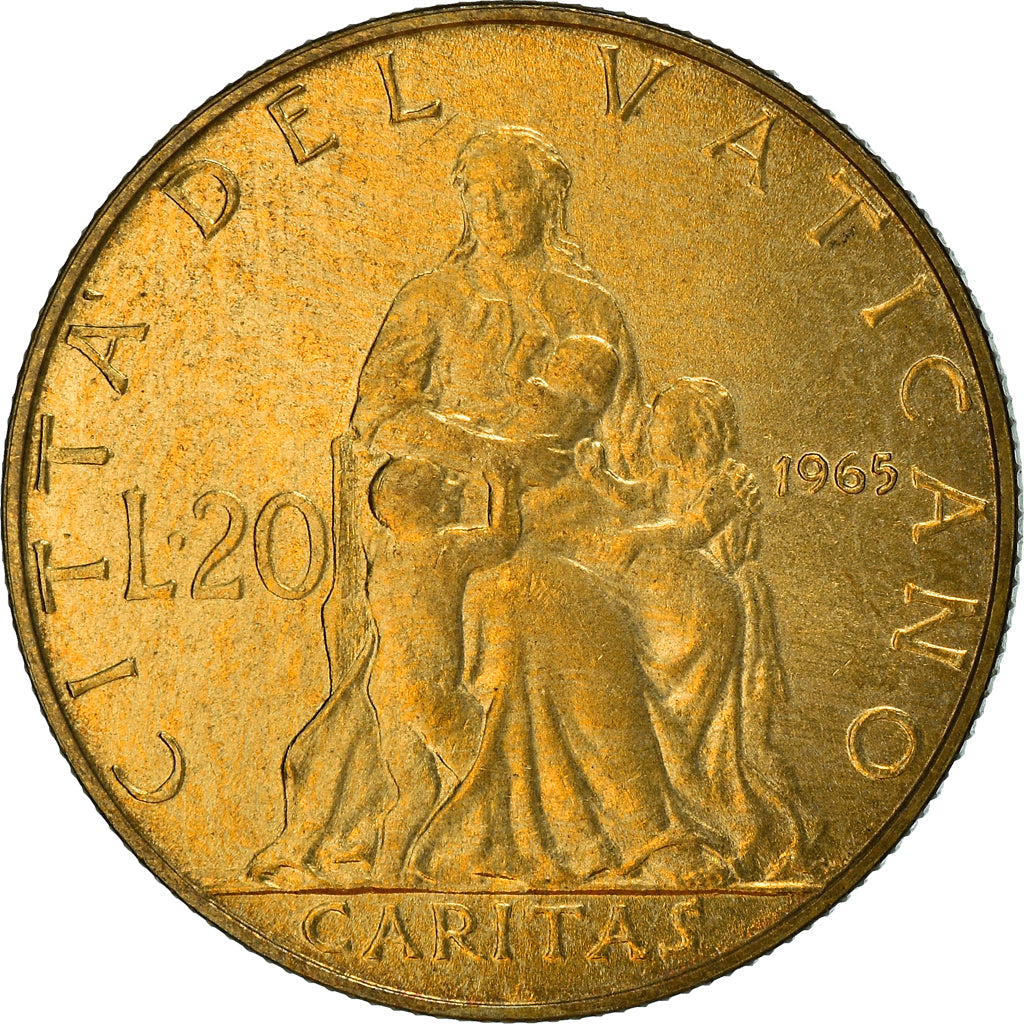 Moneta, PAŃSTWO WATYKAŃSKIE, Paul VI, 20 Lire, 1965, MS(63), Aluminium-Brąz