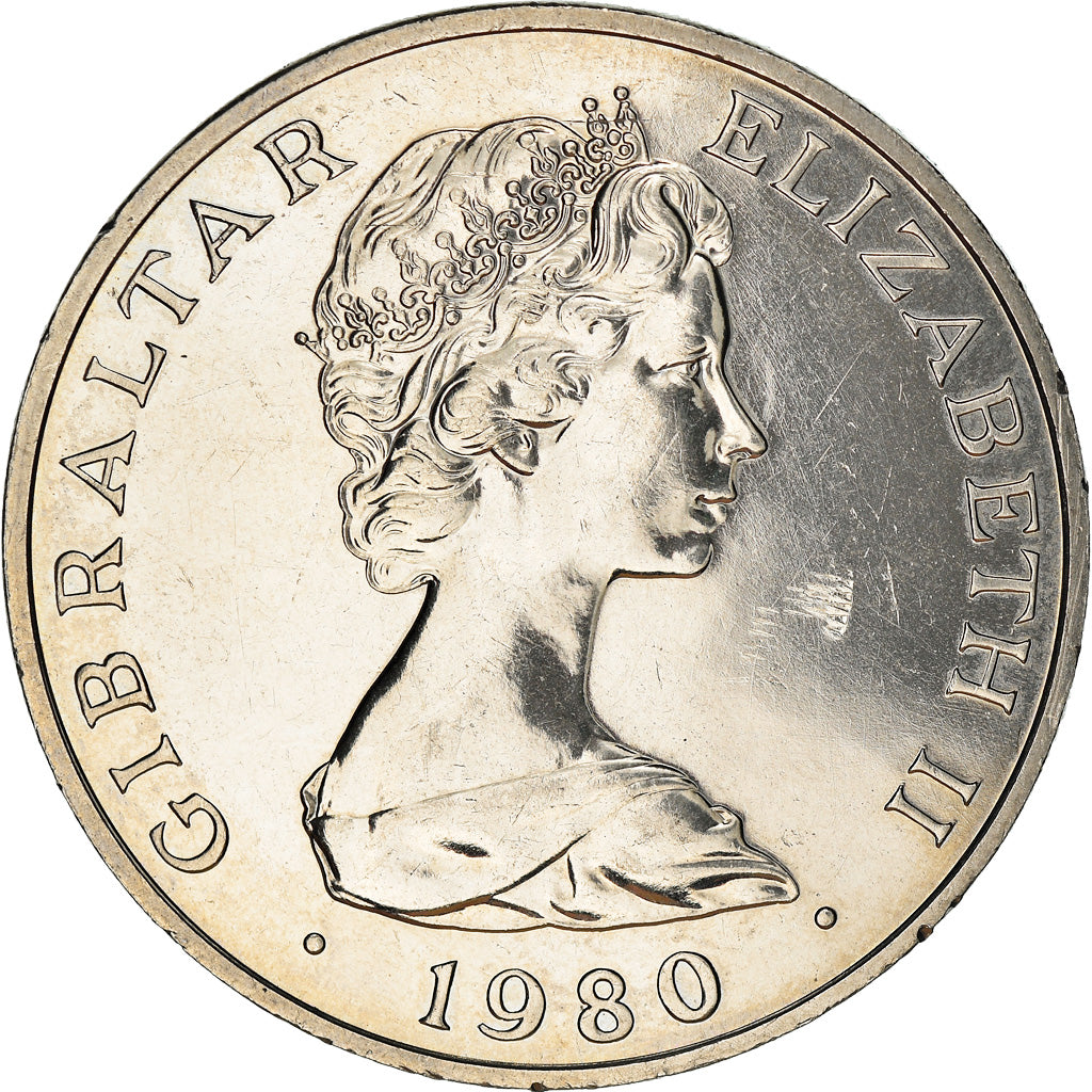 Coin, Gibraltar, Elizabeth II, Crown, 1980, British Royal Mint, AU(50-53)