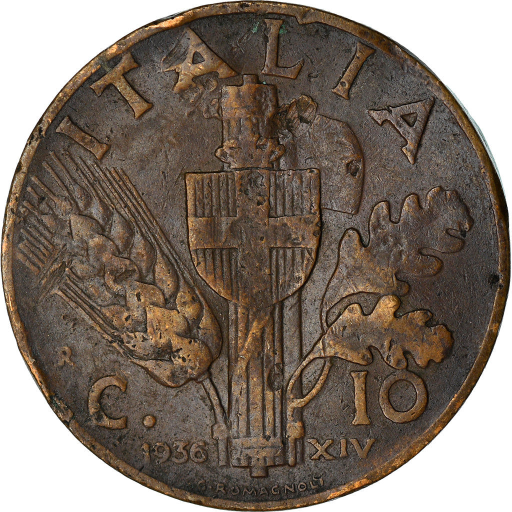 Coin, Italy, Vittorio Emanuele III, 10 Centesimi, 1936, Rome, VF(20-25), Copper