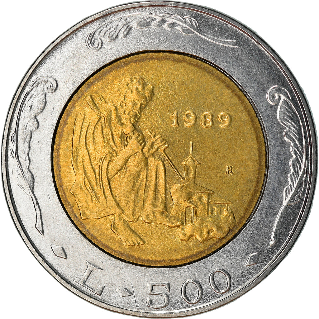 Moneta, San Marino, 500 Lire, 1989, AU(50-53), Bimetaliczny, KM:239
