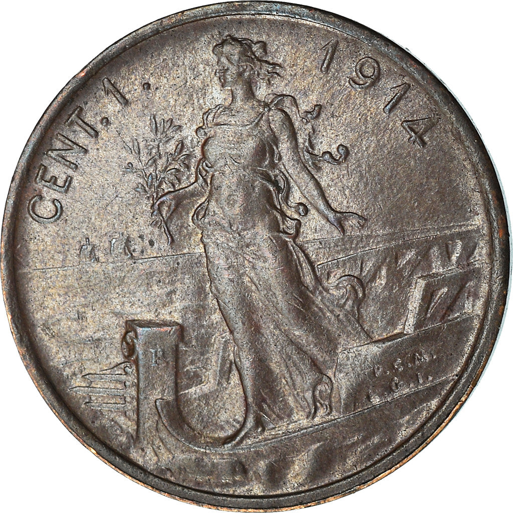 Coin, Italy, Centesimo, 1914, AU(50-53), Copper, KM:40