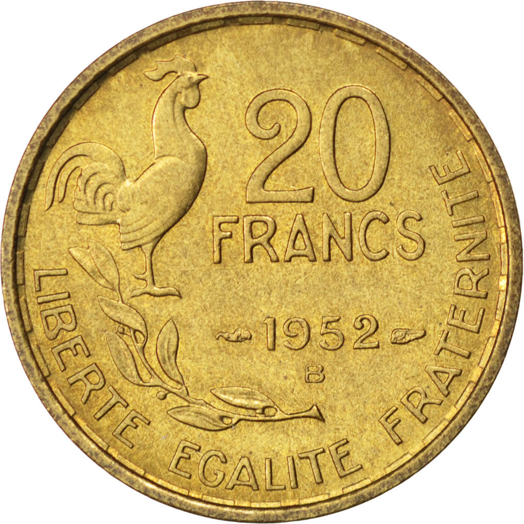 Coin, France, Guiraud, 20 Francs, 1952, Beaumont le Roger, AU(55-58)