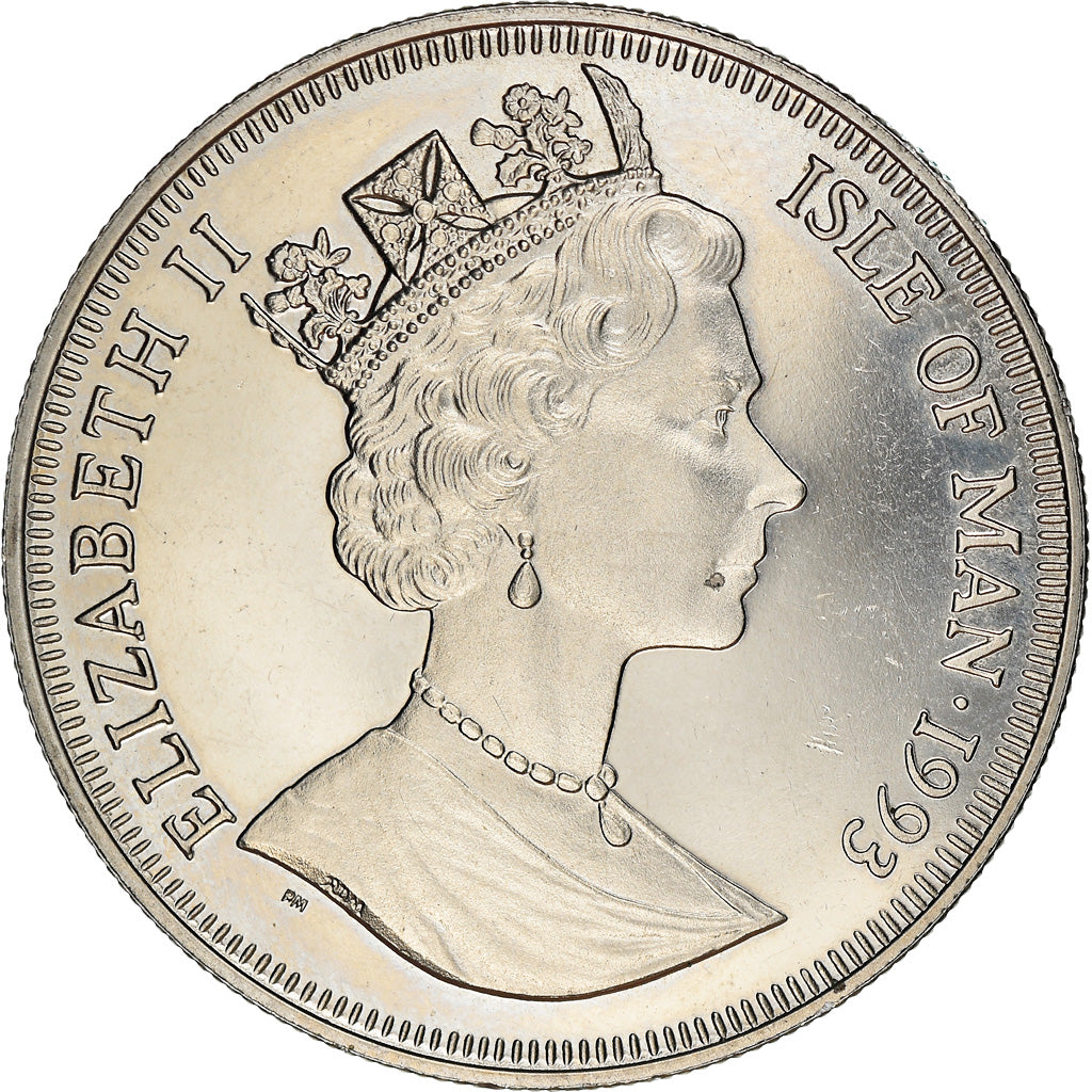 Moeda, Ilha de Man, Diplodocus, Crown, 1993, BE, AU(55-58), Cobre-níquel
