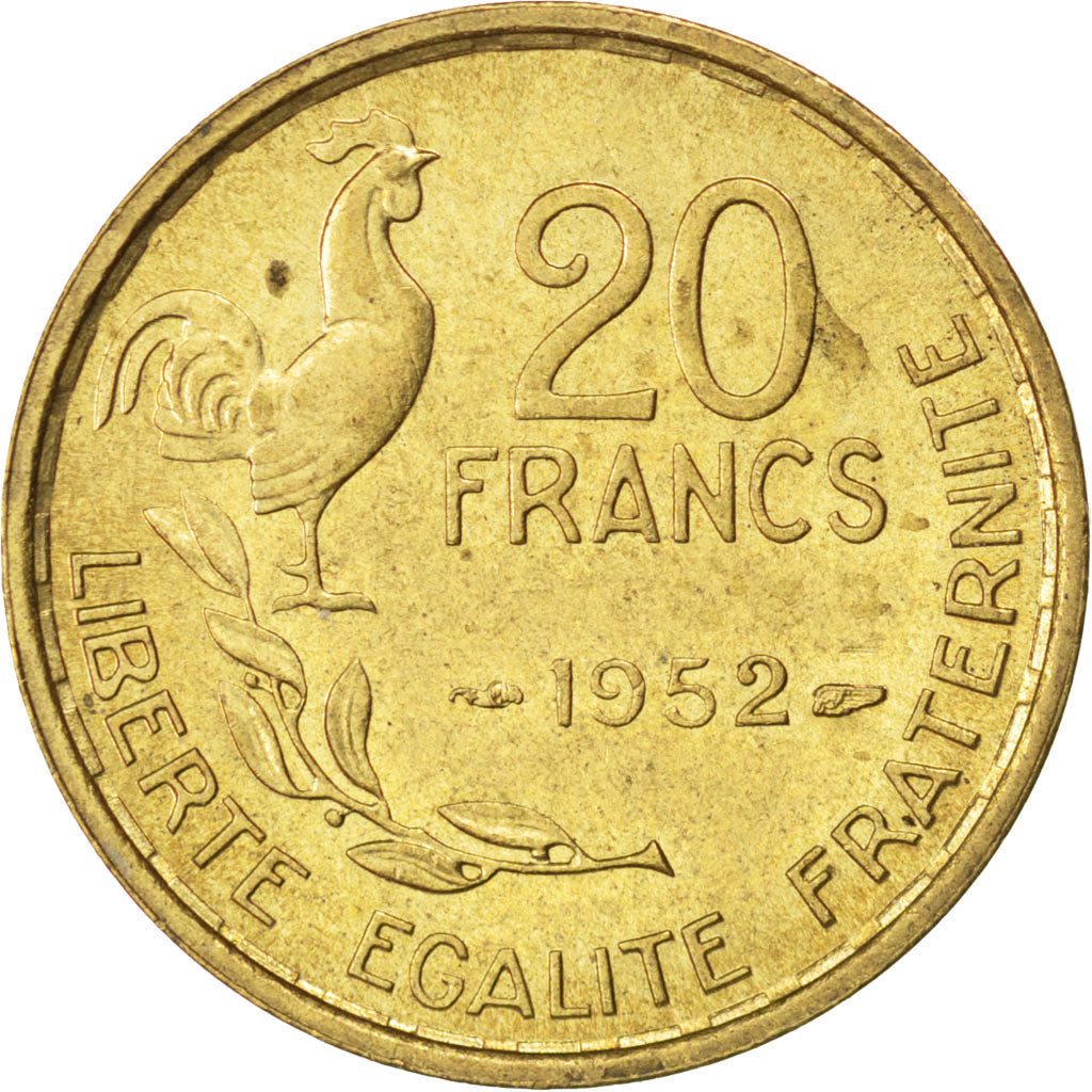 Munten, Frankrijk, Guiraud, 20 Francs, 1952, PR, Aluminum-Bronze, KM:917.1