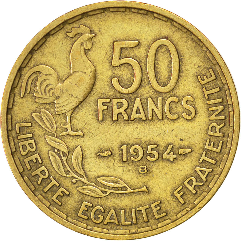 FRANCE, Guiraud, 50 Francs, 1954, Beaumont - Le Roger, KM #918.2, EF(40-45),...