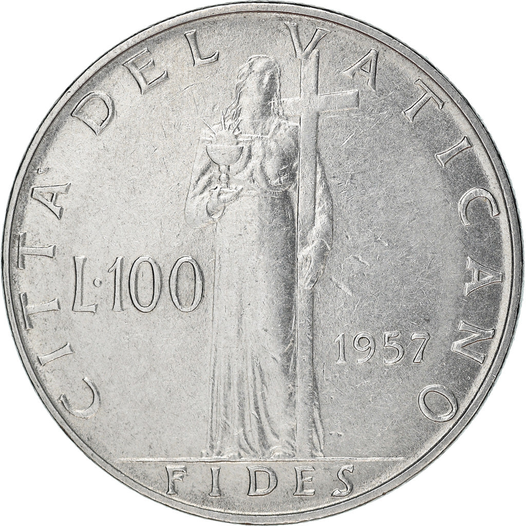 Münze, Vatikanstadt, Pius XII, 100 Lire, 1957, SS, Stainless Steel, KM:55