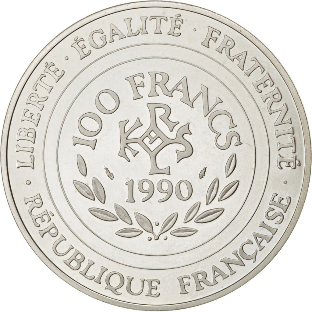 FRANCE, 100 Francs-15 Ecus, 1990, KM #989, AU(55-58), Silver, 22.22