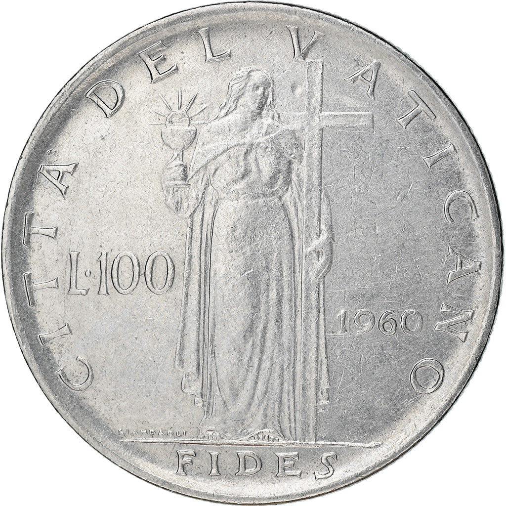 Coin, VATICAN CITY, John XXIII, 100 Lire, 1960, Roma, VF(30-35), Stainless