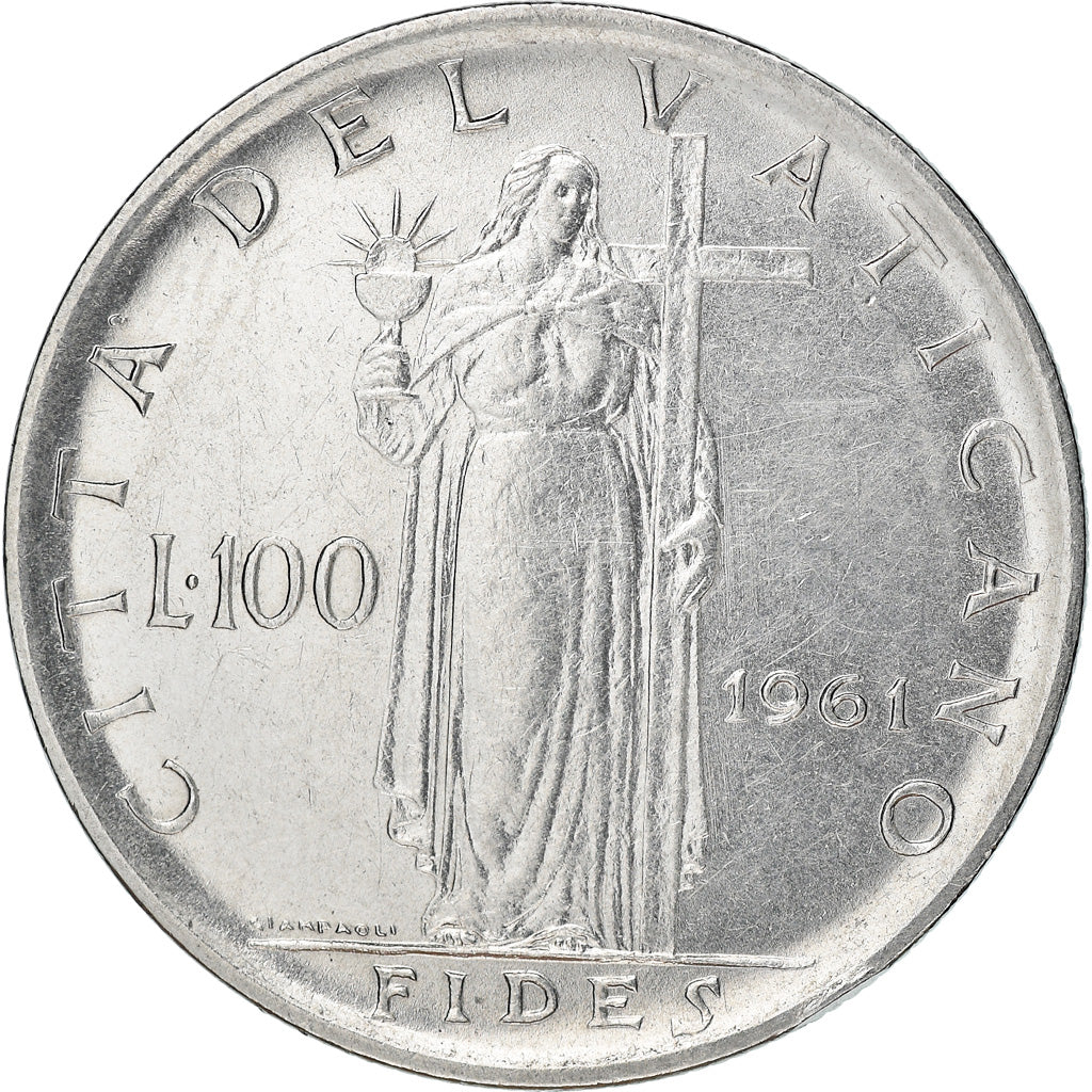 Coin, VATICAN CITY, John XXIII, 100 Lire, 1961, AU(50-53), Stainless Steel