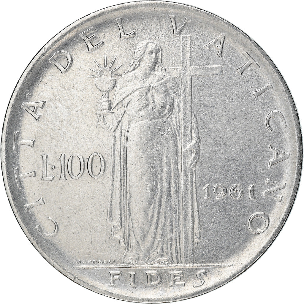 Coin, VATICAN CITY, John XXIII, 100 Lire, 1961, VF(30-35), Stainless Steel