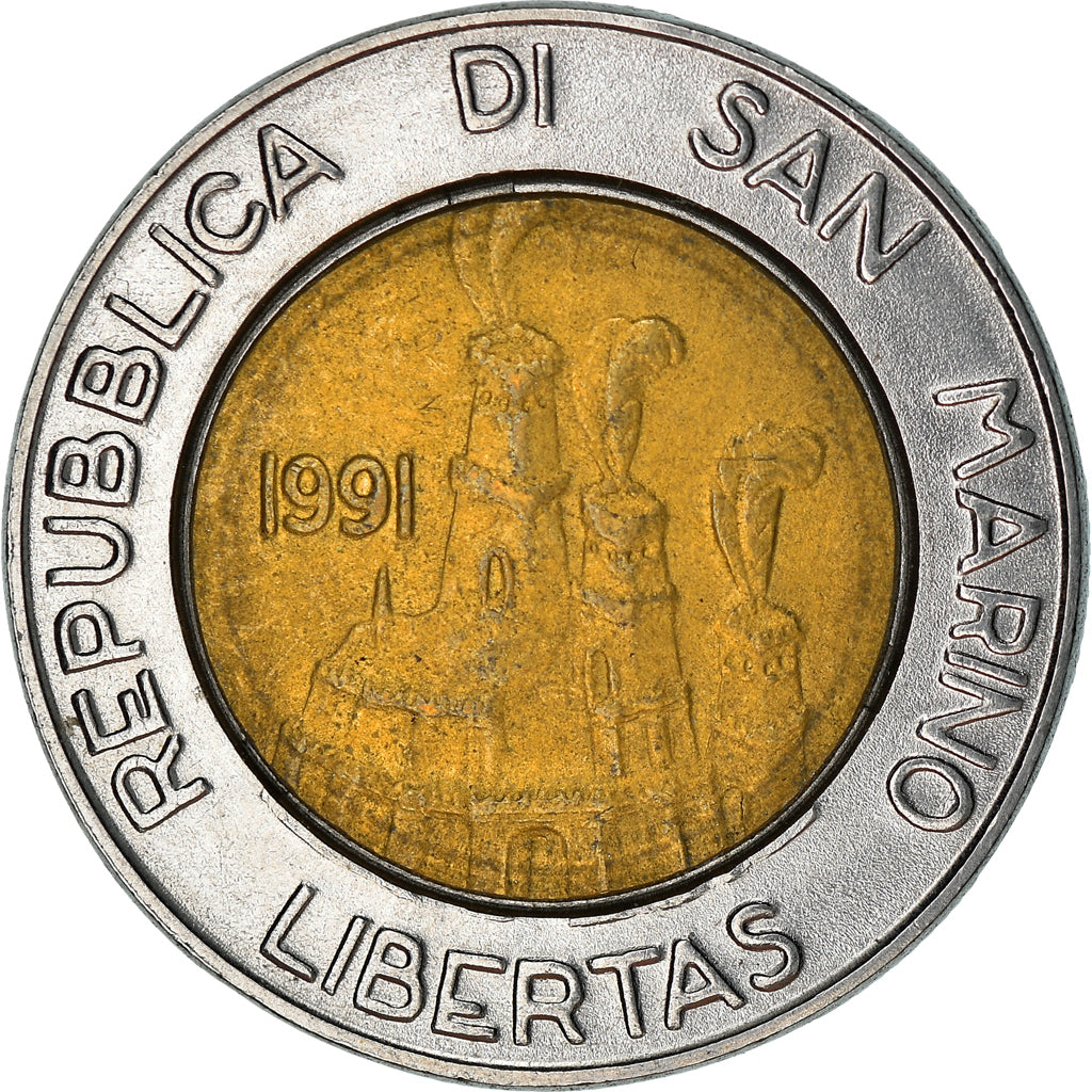 Moneda, San Marino, 500 Lire, 1991, Rome, BC+, Bimetálico, KM:269