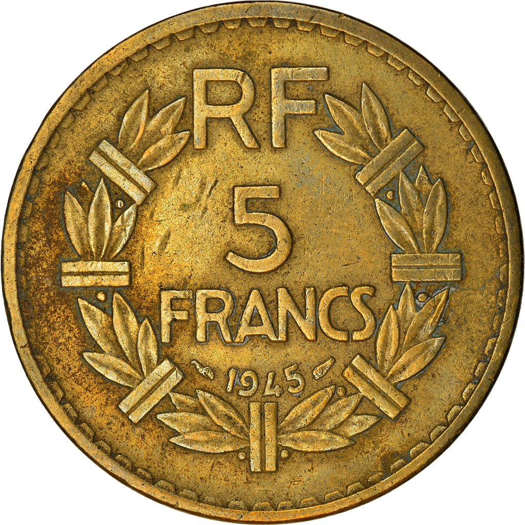 Moneta, Francia, Lavrillier, 5 Francs, 1945, Paris, MB+, Alluminio-bronzo