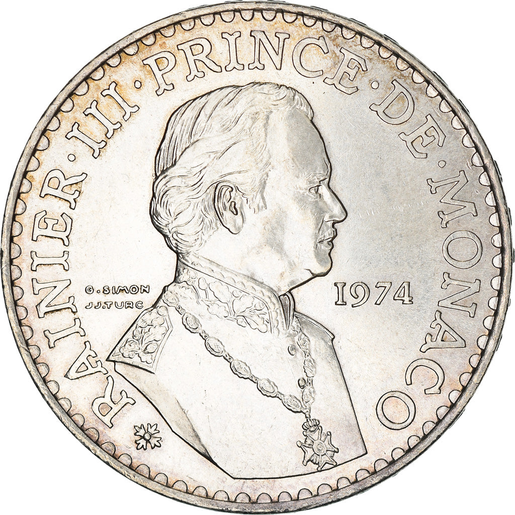 Coin, Monaco, Rainier III, 50 Francs, 1974, EF(40-45), Silver, KM:152.1