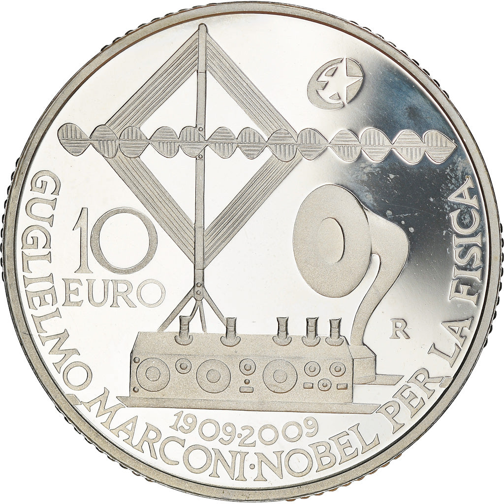 Włochy, 10 Euro, Guglielmo Marconi, 2009, Rome, BE, MS(65-70), Srebro, KM:317