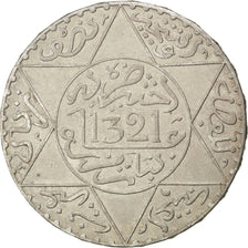 MOROCCO, 1/2 Rial, 5 Dirhams, 1903, Paris, KM #21.3, EF(40-45), Silver, 32,...