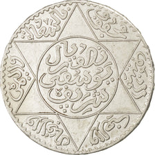 MOROCCO, 1/2 Rial, 5 Dirhams, 1917, bi-Bariz, KM #32, AU(50-53), Silver,...