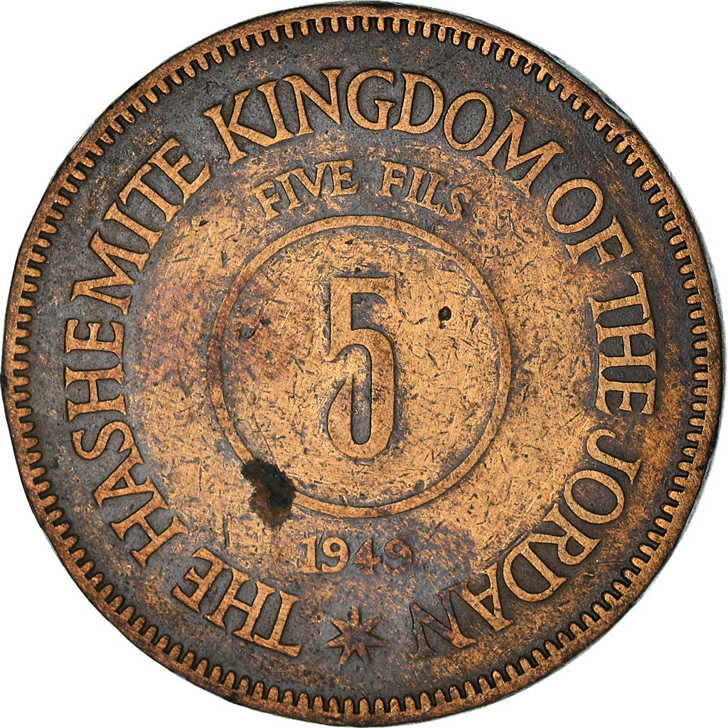 Coin, Jordan, Abdullah, 5 Fils, 1/2 Qirsh, 1949, EF(40-45), Bronze, KM:3