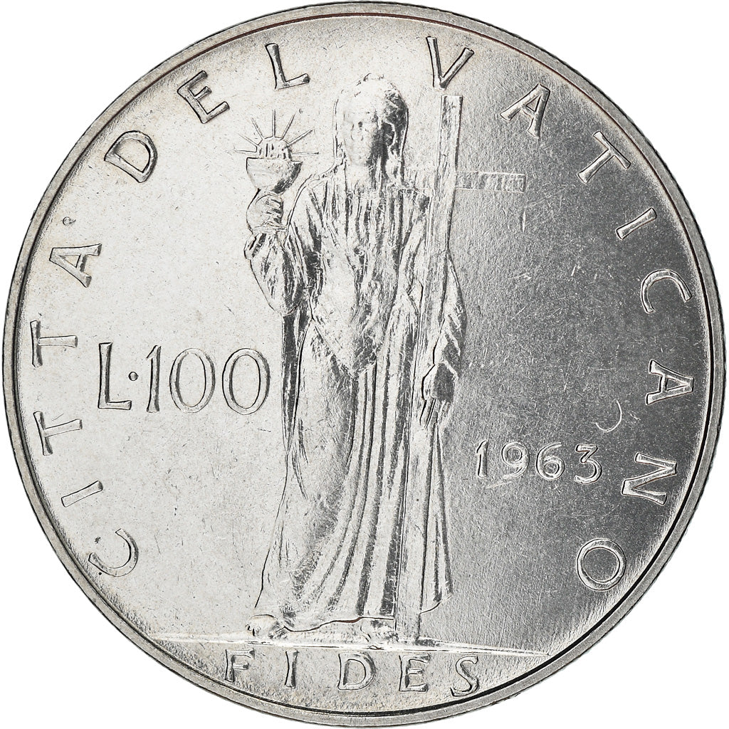 Coin, VATICAN CITY, Paul VI, 100 Lire, 1963, AU(55-58), Stainless Steel, KM:82.1
