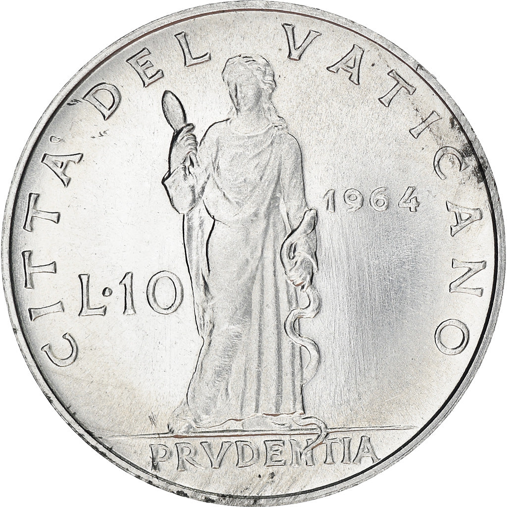 Moneda, CIUDAD DEL VATICANO, Paul VI, 10 Lire, 1964, EBC, Aluminio, KM:79.2