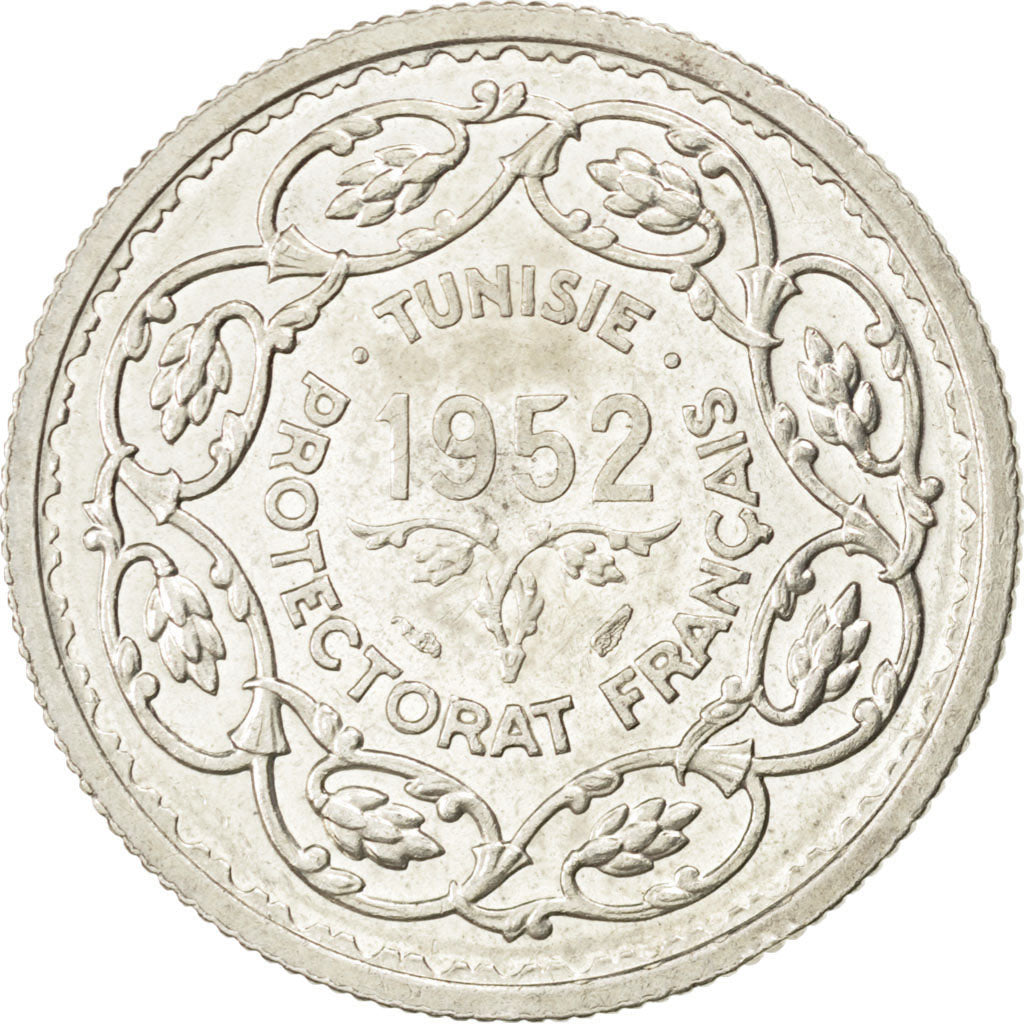 TUNISIA, 10 Francs, 1952, Paris, KM #1, AU(55-58), Silver, Lecompte #350, 9.96