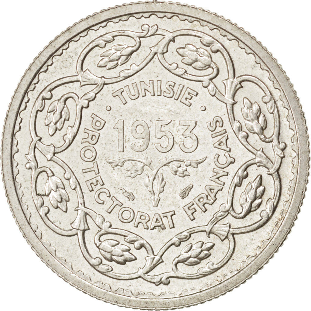 TUNISIA, 10 Francs, 1953, Paris, KM #1, AU(55-58), Silver, Lecompte #351, 10.01