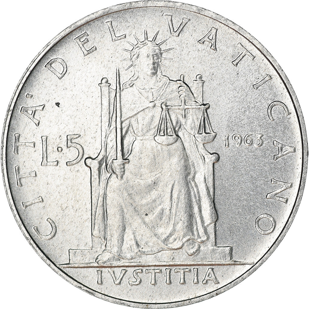 Moeda, CIDADE DO VATICANO, Paul VI, 5 Lire, 1963, AU(55-58), Alumínio, KM:78.1